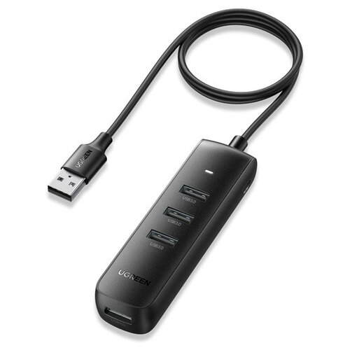 USB-концентратор UGreen CM416, 80657, разъемов: 4, 100 см, черный хаб usb ugreen usb 3 0 4xusb 3 0 hub with usb c power port 1m black 80657