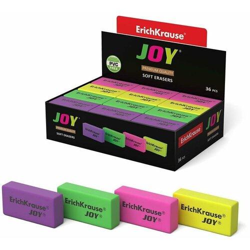 Ластик ErichKrause JOY Rainbow (в коробке по 36 шт.) ластик erichkrause joy rainbow мягкий гипоаллергенный 36 шт