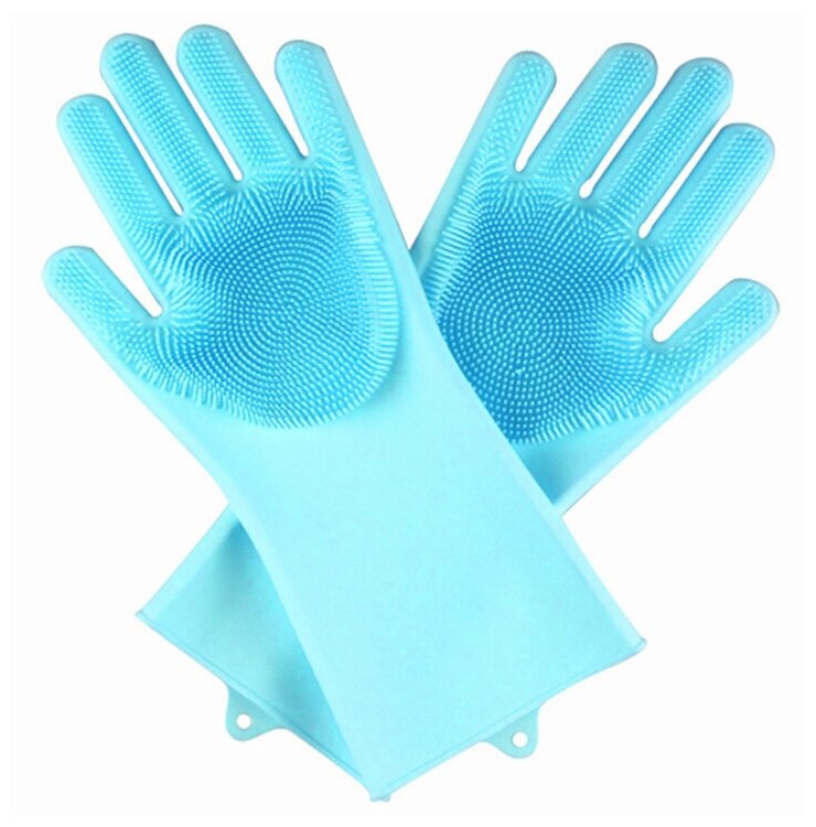Многофункциональные силиконовые перчатки для мытья посуды, голубой