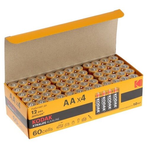 Батарейка алкалиновая Kodak Xtralife, AA, LR6-60BOX, 1.5В, бокс, 60 шт. батарейки kodak xtralife cat30951990