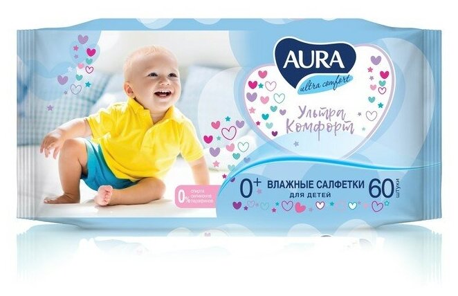 AURA Влажные салфетки Aura Ultra Comfort, детские, 60 шт