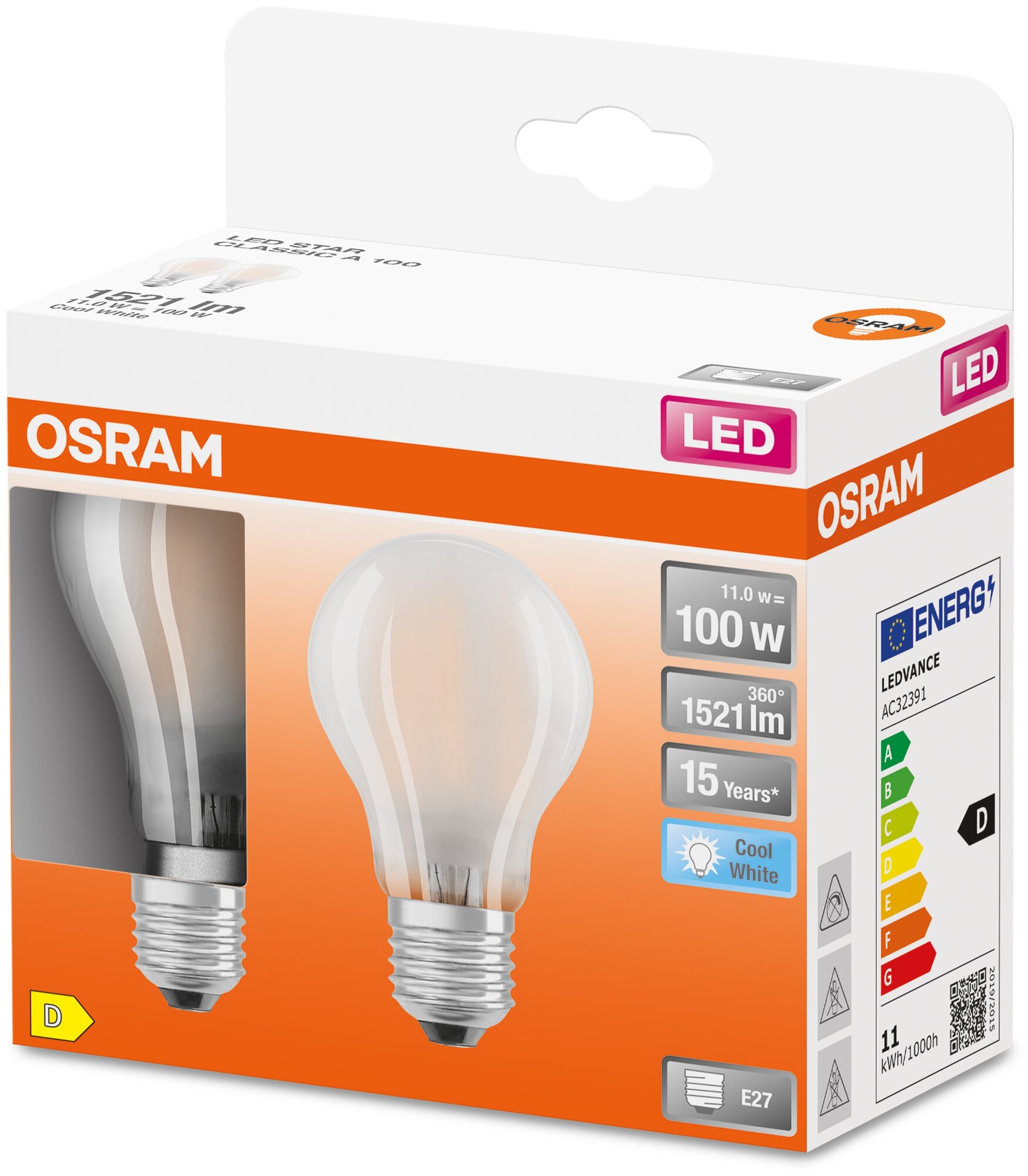 LEDSCLA100 10W/840 230VGL FR E27 Экопак1X2лампы OSRAM - филамент лампа