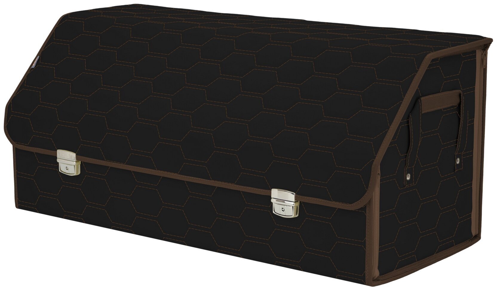 Органайзер-саквояж в багажник "Союз Премиум" (размер XXL). Цвет: черный с коричневой прострочкой Соты.