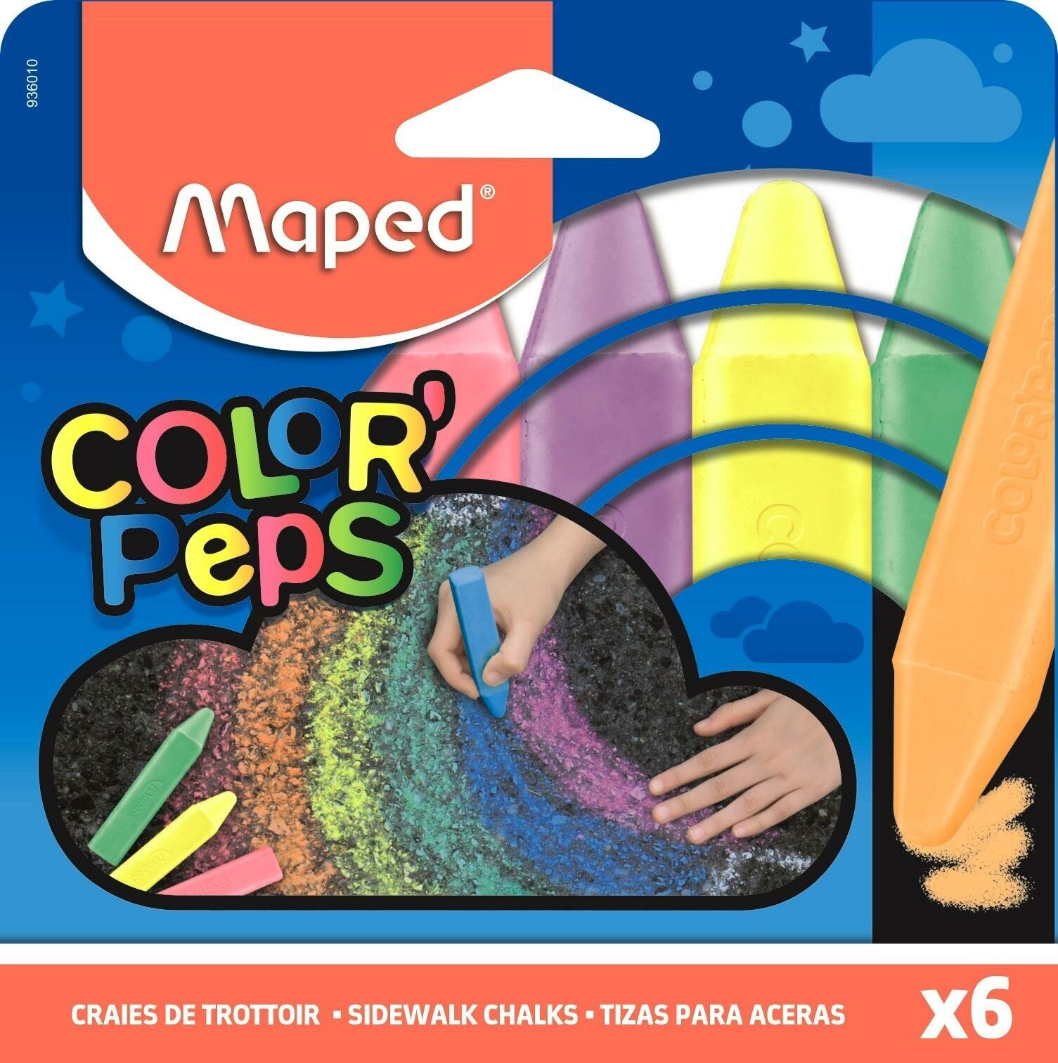 Мел для асфальта Maped COLOR'PEPS цветной, прямоугольной, 6цв/наб,936010