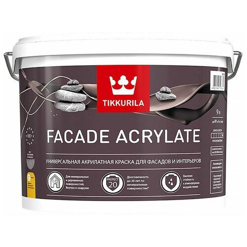 Краска фасадная Facade Acrylate (Фасад Акрилат) TIKKURILA 9л белый (база А) краска vincent фасад акрилат мат f 2 base а 0 8л 091 024
