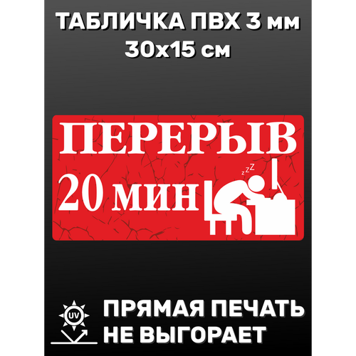 Табличка информационная Перерыв 20 минут 30х15 см информационная табличка перерыв 10 минут