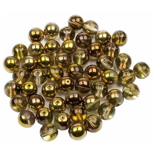 Стеклянные чешские бусины, круглые, Round Beads, 8 мм, цвет Crystal Sunny Magic Gold, 50 шт.