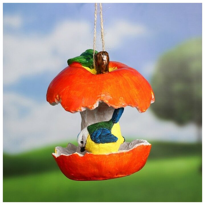 Подвесной декор "Кормушка яблоко с птичкой" 14х13х13см 9345998