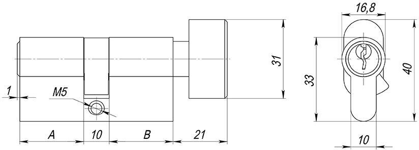 Цилиндровый механизм AJAX (AX102/60) AX1002Knob60 (25+10+25)/HD AB бронза 4Key с вертушкой - фотография № 2