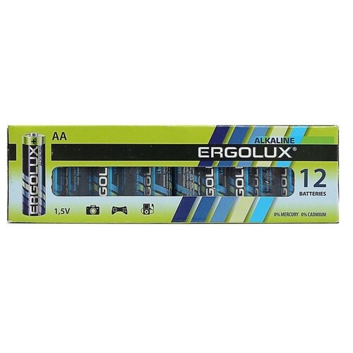 Батарейка алкалиновая Ergolux, AA, LR6-12BOX (LR6 BP-12), 1.5В, набор 12 шт. батарейка perfeo алкалиновая pf lr6 4sh