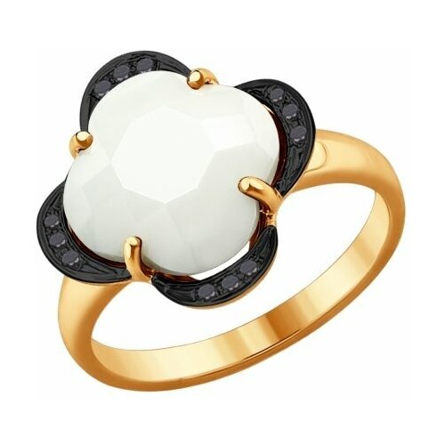 фото Золотое кольцо sokolov 6015027 с керамикой и чёрным бриллиантом diamant-online