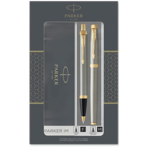 Набор Parker IM Core TK223 Brushed Metal GT ручка-роллер + ручка шариковая, корпус из нержавеющей стали