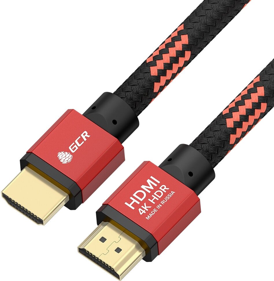 Greenconnect GCR-54506 GCR Кабель PROF 1.0m HDMI 2.0, BICOLOR ECO Soft капрон, AL корпус красный, HDR 4:2:2, Ultra HD, 4K 60 fps 60Hz/5K*30Hz, 3D, AUDIO, 18.0 Гбит/с, 28AWG, GCR-54506