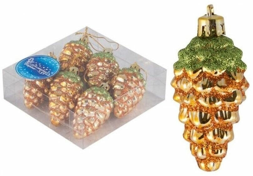 Набор елочных украшений "Шишки" (6шт) цвет золотой, 6 см