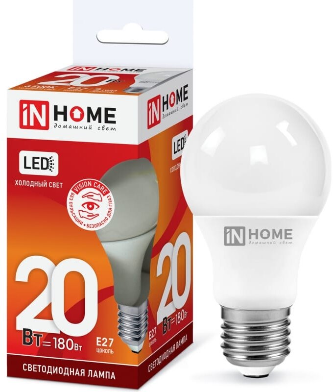 Лампа светодиодная LED-A60-VC 20Вт 230В Е27 6500К 1900Лм IN HOME (10шт в упаковке)