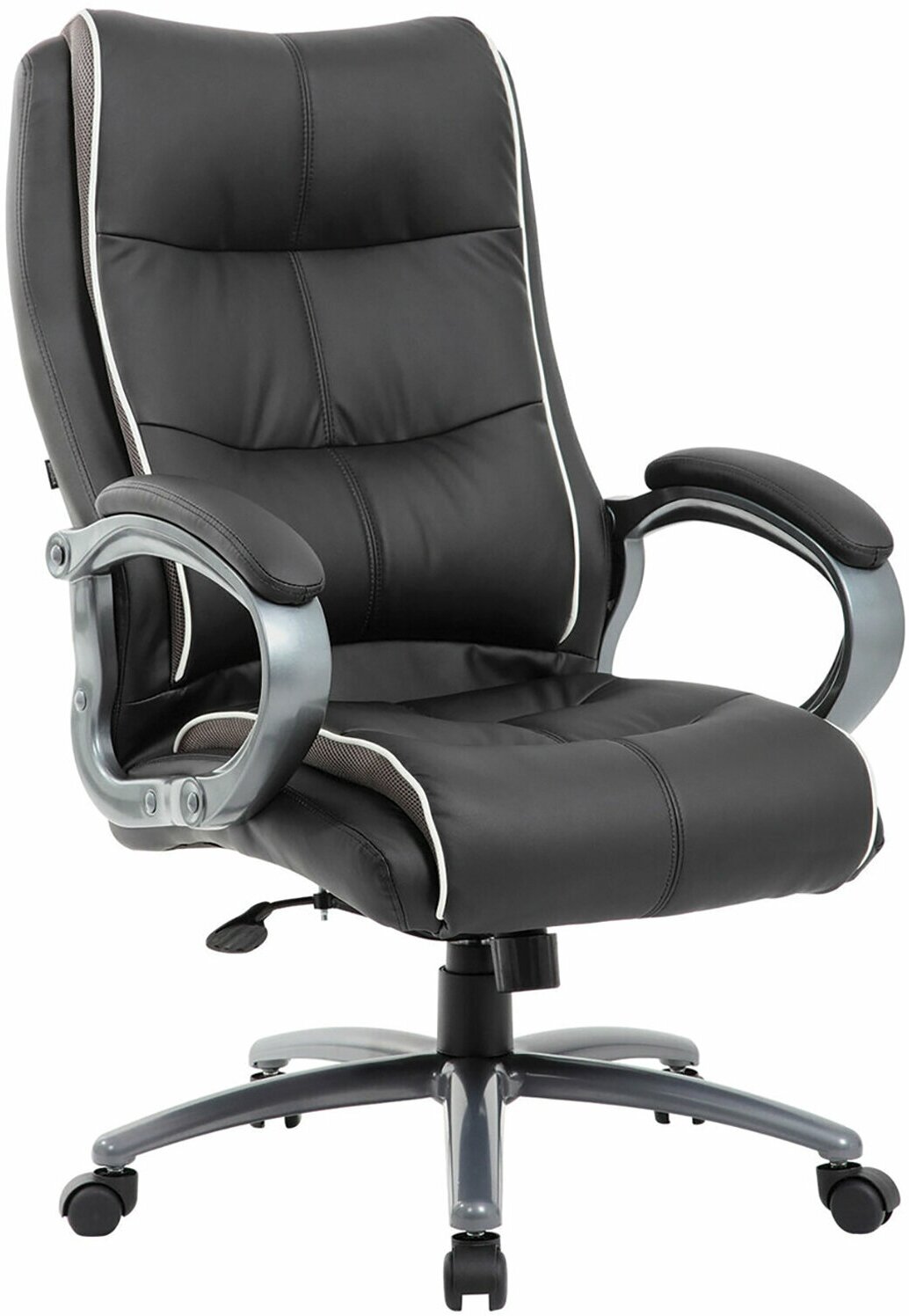Кресло офисное BRABIX PREMIUM Strong HD-009, нагрузка до 200 кг, экокожа черная, ткань серая, 531945