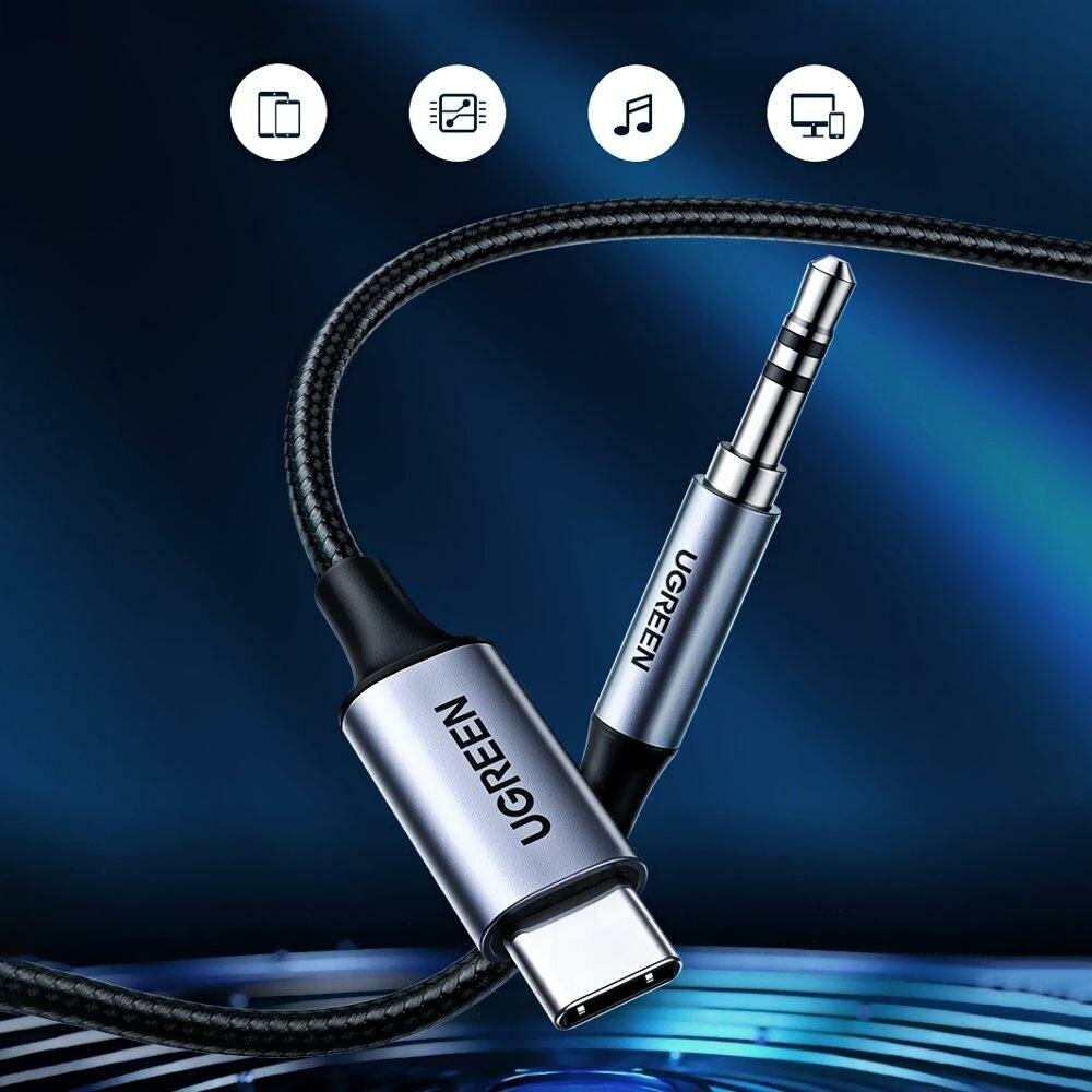 Аксессуар Ugreen CM450 USB Type-C Male - 35mm Male Audio Cable with Chip 1m Black 20192