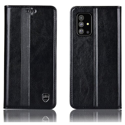 фото Чехол-книжка mypads premium для samsung galaxy a71 sm-a715f (2020) из качественной натуральной мраморной кожи буйвола прошитый элегантной прострочкой черный с магнитной крышкой