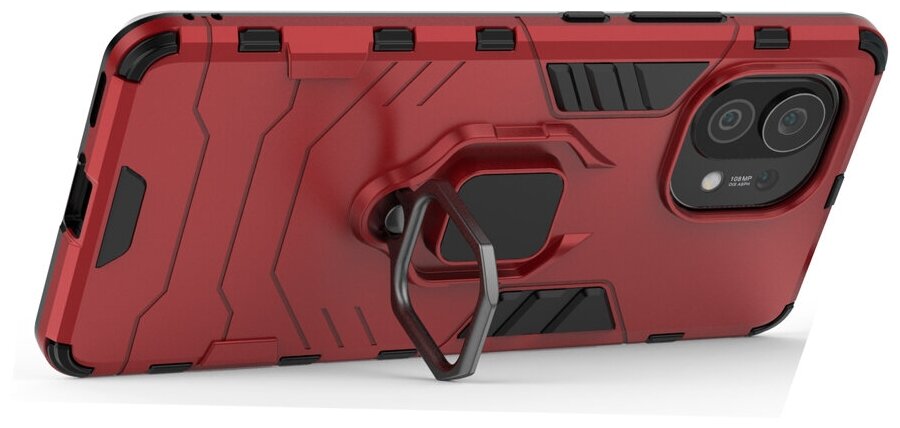 Противоударный чехол с кольцом Panther Case для Xiaomi Mi 11 красный