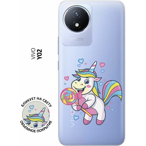 Силиконовый чехол с принтом Unicorn and candy для Vivo Y02 / Виво У02 матовый чехол unicorn and candy для vivo y02 виво у02 с 3d эффектом черный