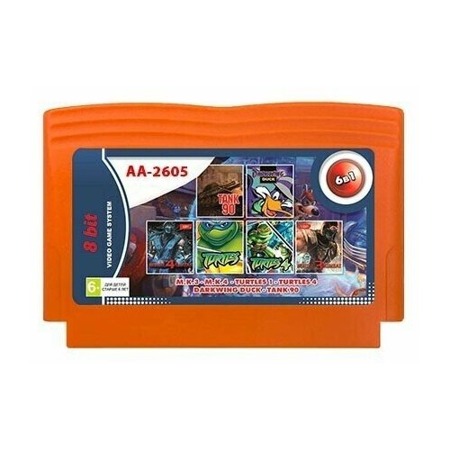 Картридж (8 бит) сборник игр 6в1 (М.К.3, М.К.4, TURTLES 1,4, DARKWIN DUCK, TANK 90)