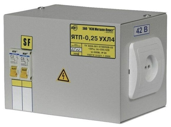 Ящик с понижающим трансформатором ЯТП 0.25 220/42В (2 авт. выкл.) IEK MTT12-042-0250 ( 1шт. ) - фотография № 2