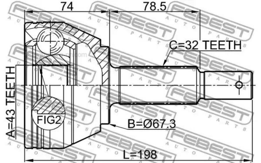 FEBEST 0210Y62 ШРУС внешний (43x67x32) NISSAN PATROL Y62 2010- 0210-Y62