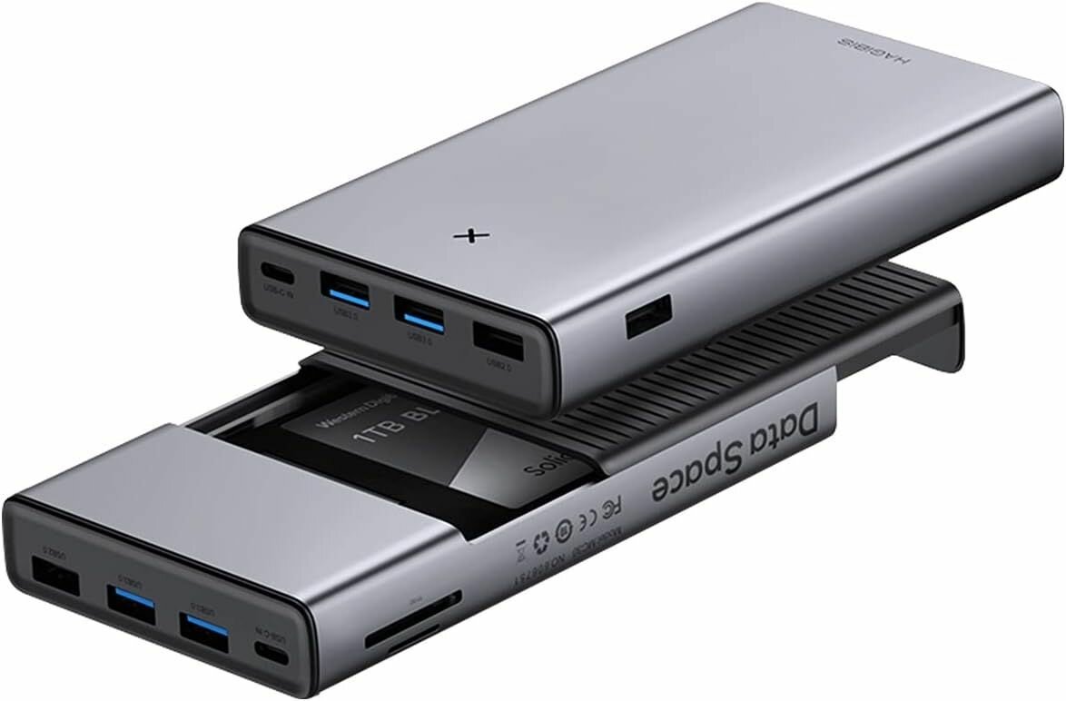 USB-концентратор Hagibis USB-C с внешним корпусом для HDD/SSD 2.5" TF/SD USB 3.0 цвет серебристый (MC30)