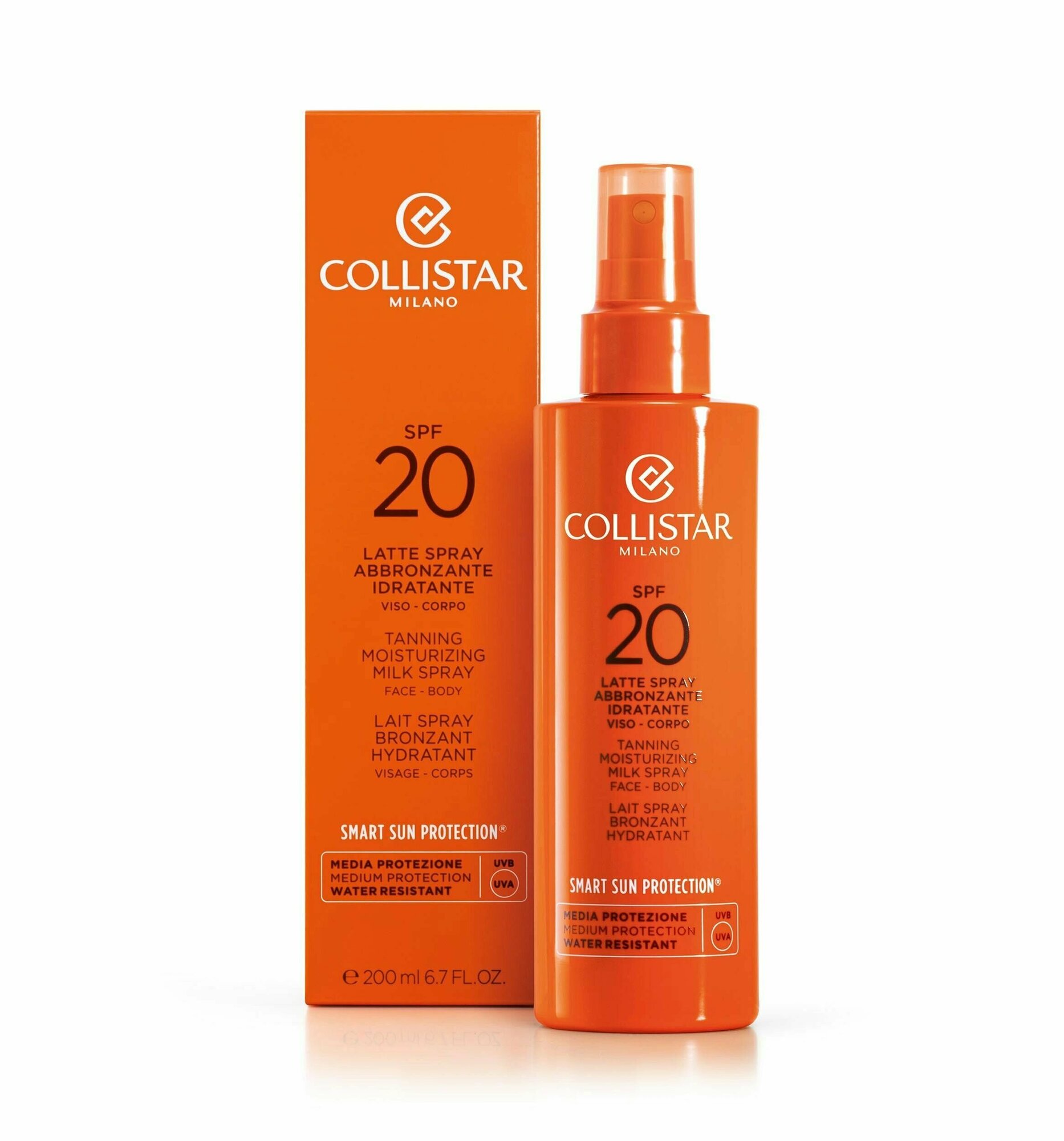 Увлажняющее молочко - спрей для загара лица и тела 200 мл, COLLISTAR Tanning moisturizing milk spray spf20 200 m