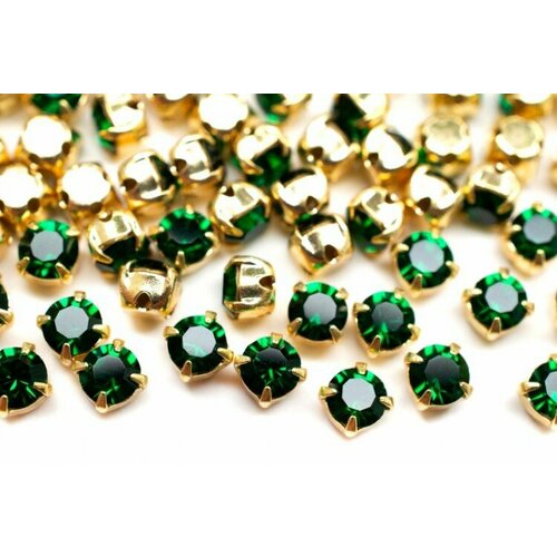 Шатоны Preciosa Maxima 4мм в оправе, цвет emerald DF/gold, 63-015, 10шт