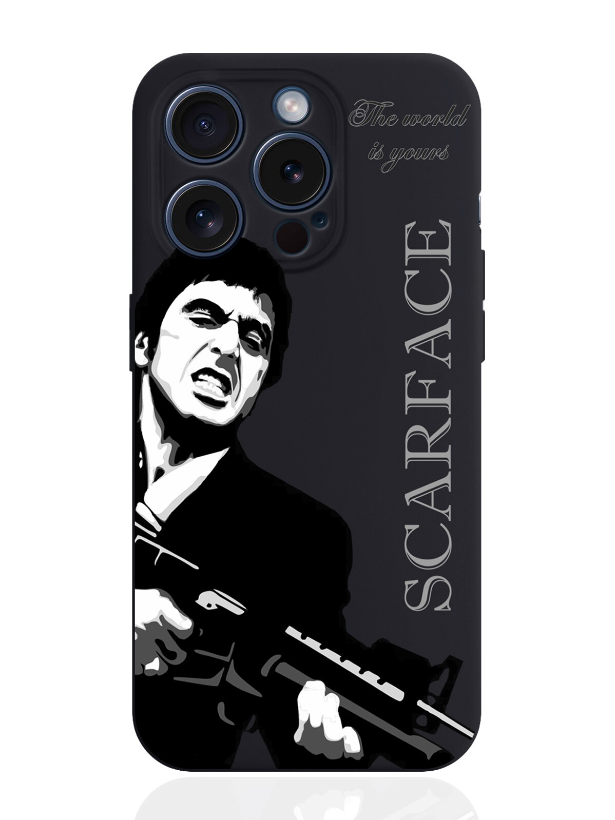 Чехол для смартфона iPhone 15 Pro черный силиконовый Scarface Tony Montana/ Лицо со шрамом