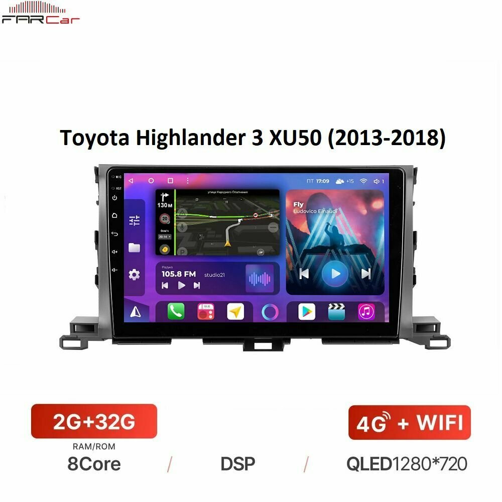 Штатная магнитола FarCar для Toyota Highlander 3 XU50 (2013-2018) на Android 12