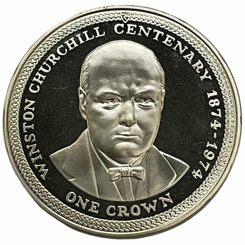 Остров Мэн 1 крона 1974 г. (100 лет со дня рождения Уинстона Черчилля) (Ag) (Proof)