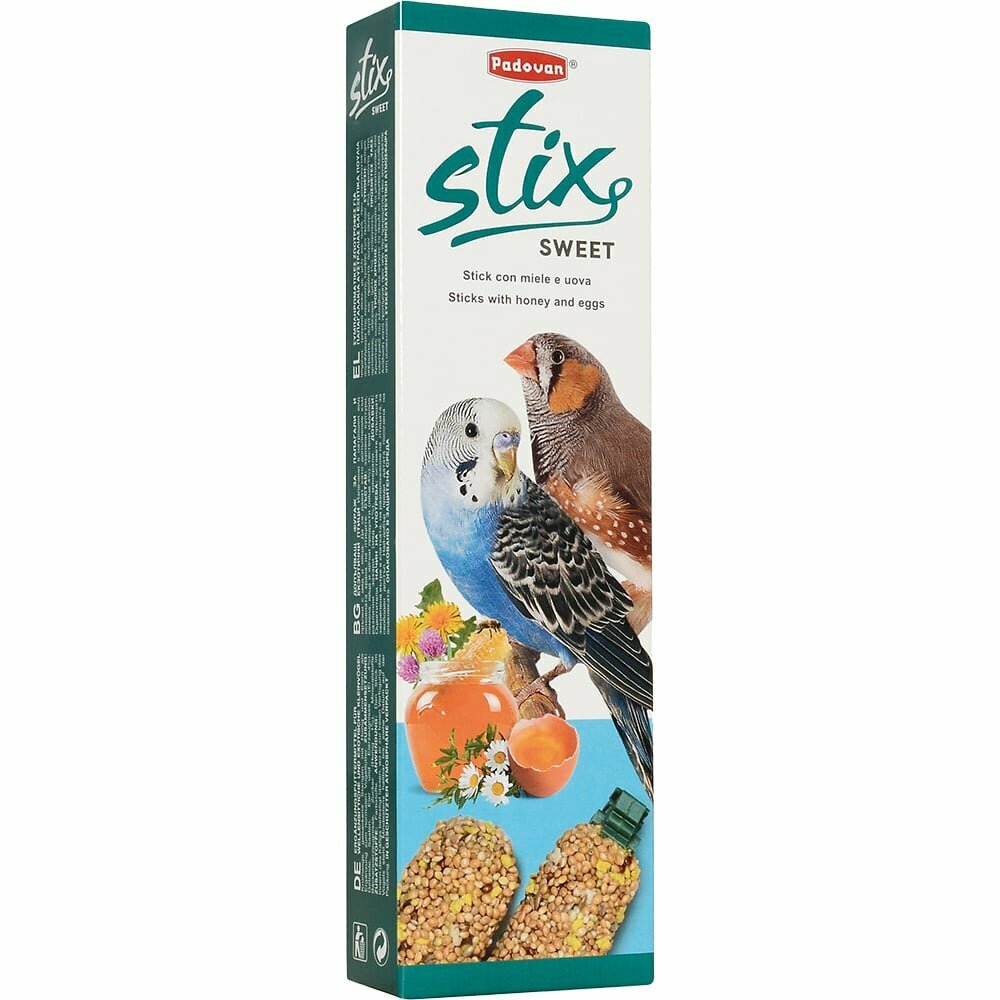 Лакомство для птиц Padovan Stix Sweet для попугаев и экзотических птиц с медом и яйцом , 80 г