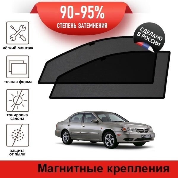 Каркасные шторки LATONIK PREMIUM на Nissan Maxima 5 (A33) (2000-2006) на передние двери на магнитах с затемнением 90-95%