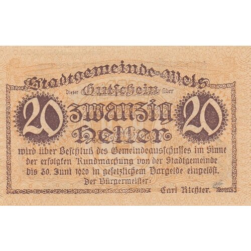 Австрия, Вельс 20 геллеров 1914-1920 гг. (№2) австрия гётцендорф 20 геллеров 1914 1920 гг 2