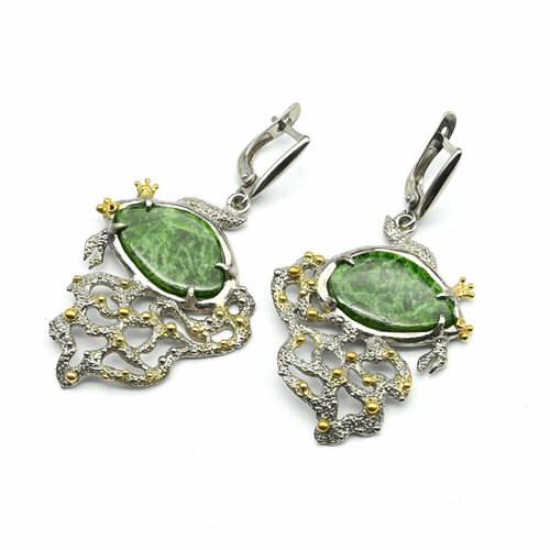 Серьги Радуга Камня, морион, хромдиопсид, черный