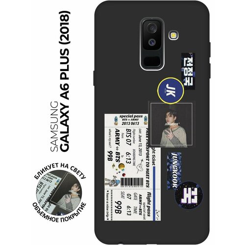 Матовый чехол BTS Stickers для Samsung Galaxy A6+ (2018) / Самсунг А6 Плюс 2018 с 3D эффектом черный матовый чехол rich scrooge для samsung galaxy a6 2018 самсунг а6 плюс 2018 с 3d эффектом черный