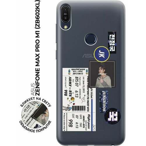 Силиконовый чехол с принтом BTS Stickers для Asus Zenfone Max Pro M1 (ZB602KL) / Асус Зенфон Макс Про М1 силиконовый чехол на asus zenfone max pro zb602kl асус зенфон макс про zb602kl кот меломан прозрачный