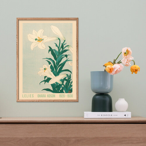 Интерьерный постер на стену цветок лилии 30х40 Японская гравюра, LILIES, OHARA KOSON
