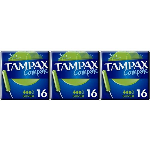 Tampax Тампоны женские с аппликатором Compak Super Duo, 16 шт, 3 уп