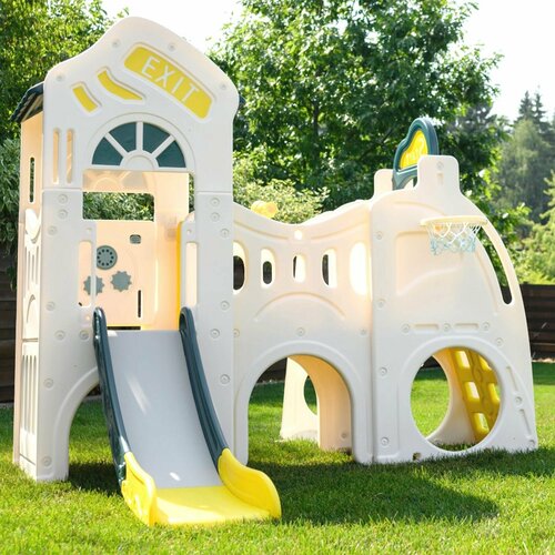 Игровой комплекс UNIX Kids "Playhouse" с горкой зеленый, белый, зеленый