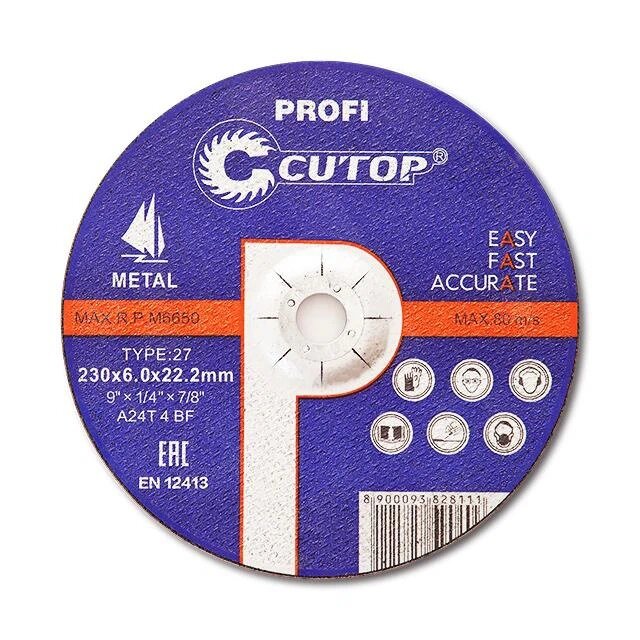 Profi 39995т Диск шлифовальный профессиональный по металлу 230х6.0х22.2 мм Тип 27 (вогнутый) Cutop - фото №5