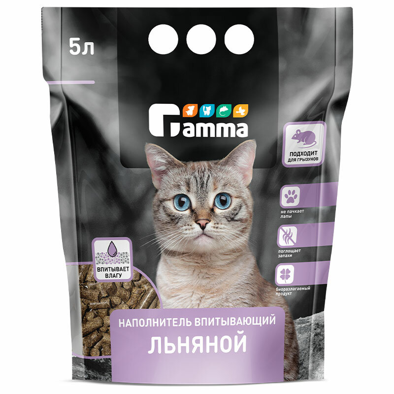 Наполнитель для кошек Gamma, впитывающий, льняной, 5 л - фотография № 2