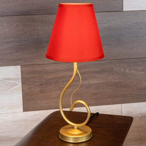 Настольная лампа, светильник настольный с абажуром арт. MA-40233-G+R Цвет золото, абажур красный.