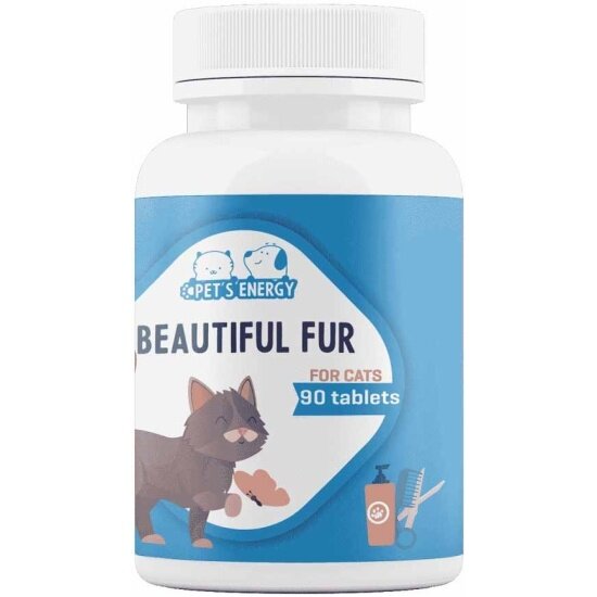 Витаминное лакомство Pets Energy Beautiful fur for cats для кошек здоровье кожи и шерсти 500 мг 90 табл.