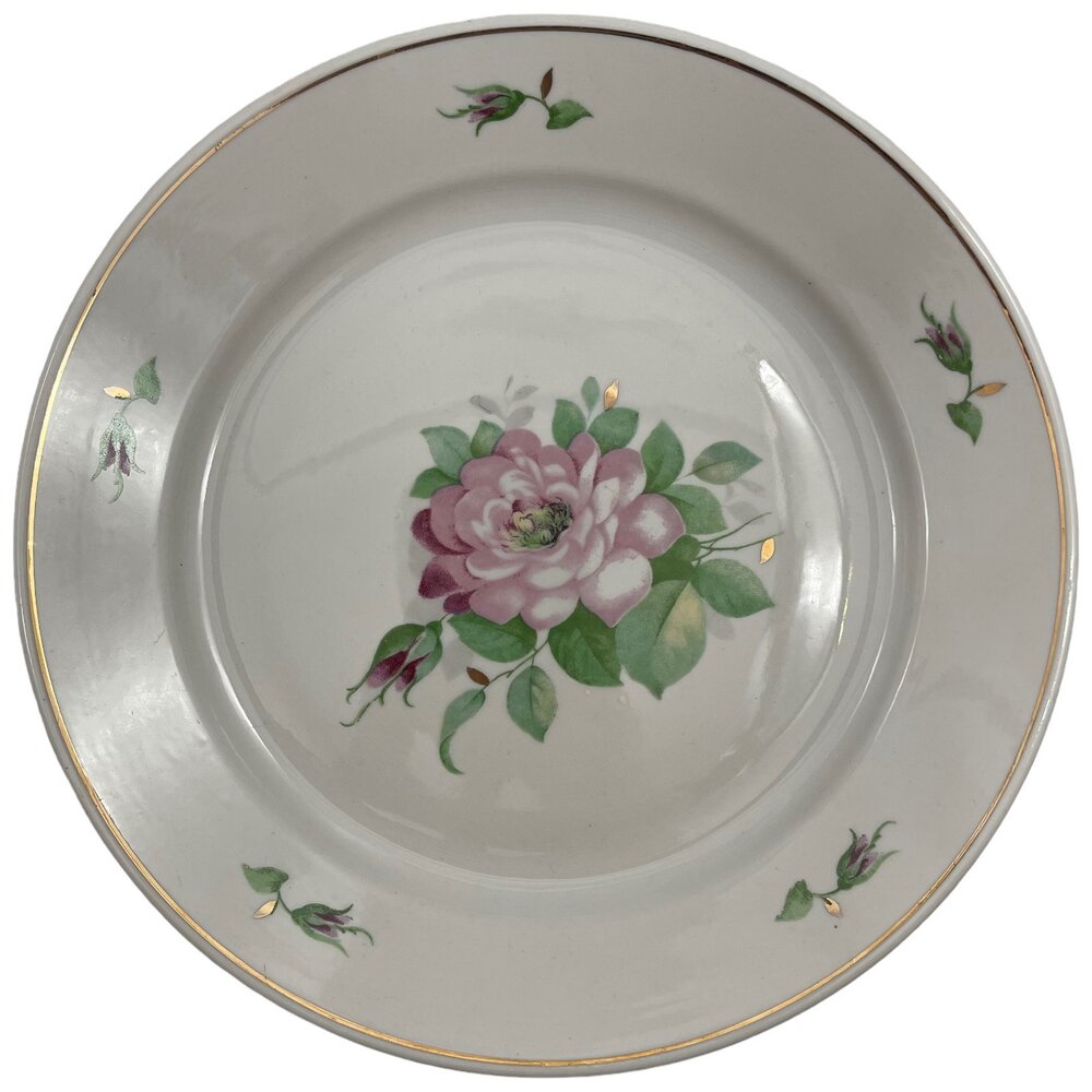 фото Тарелка "Роза" 23,5 см, для вторых блюд, фарфор, 1964 г, Дулево, СССР