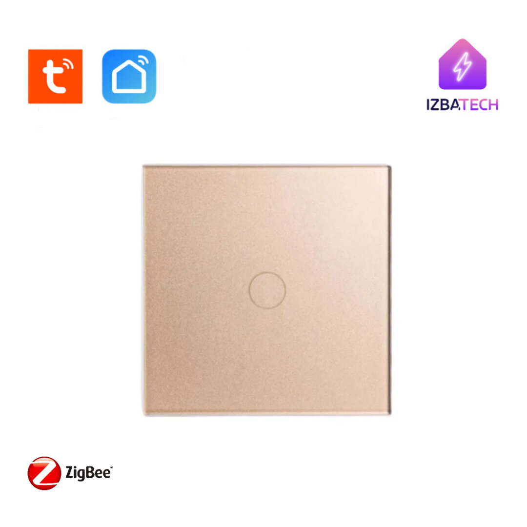 Zigbee выключатель на 1 группу света, одноклавишный, золотого цвета, для Алисы от Tuya без нуля, работает со шлюзом