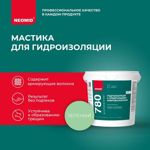 фото Гидроизоляция с армирующими фиброволокнами neomid (1,3 кг) / для душевой, туалета и ванной