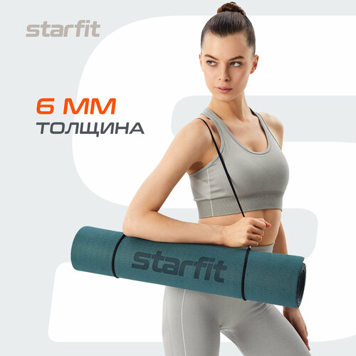 Коврик для йоги и фитнеса STARFIT FM-201 TPE, 0,6 см, 183x61 см, черный/холодный океан